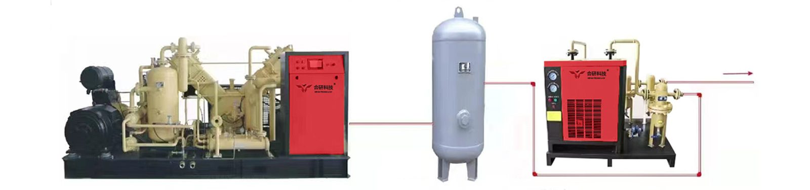 Compressed air source system for stretch blow molding lines, showing compressor, air tank, and drying units that affect pressure stability and wall thickness consistency