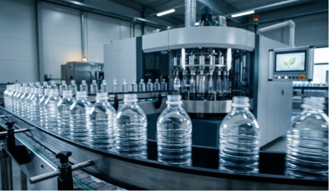 High-speed rPET bottle production line.