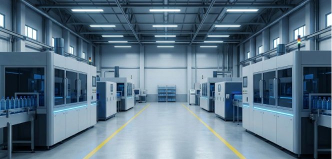 Modern plastic bottle manufacturing factory floor