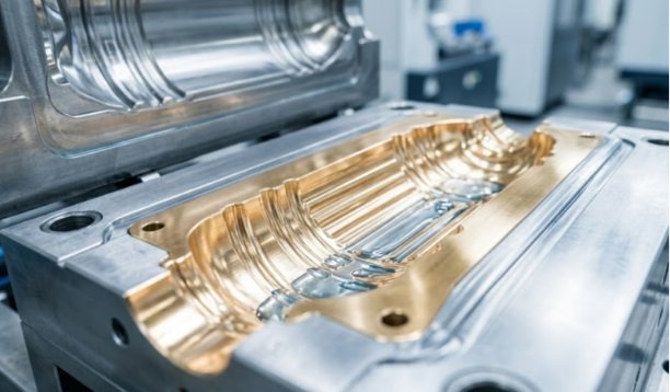 Precision blow mold cavity with beryllium copper insert.