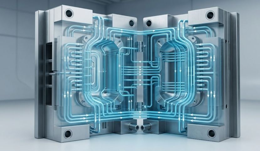 Blow mold cooling channel technical schematic.