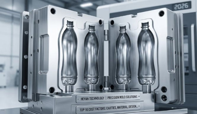 Open multi-cavity steel PET bottle blow mold.