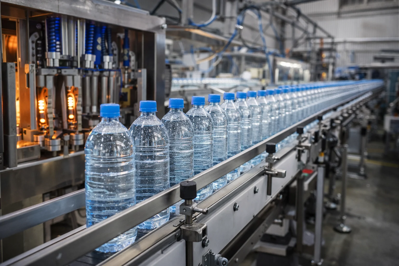 PET bottle production line in action